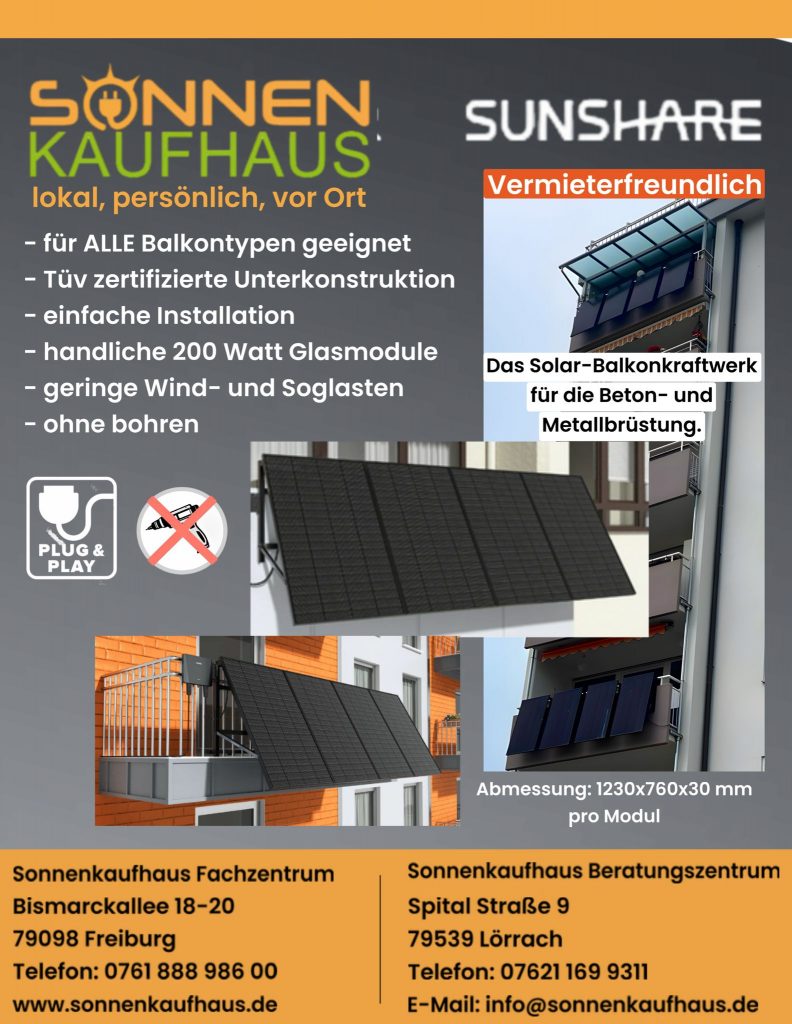Sunshare Solar Balkonkraftwerk mit und ohne Batteriespeicher