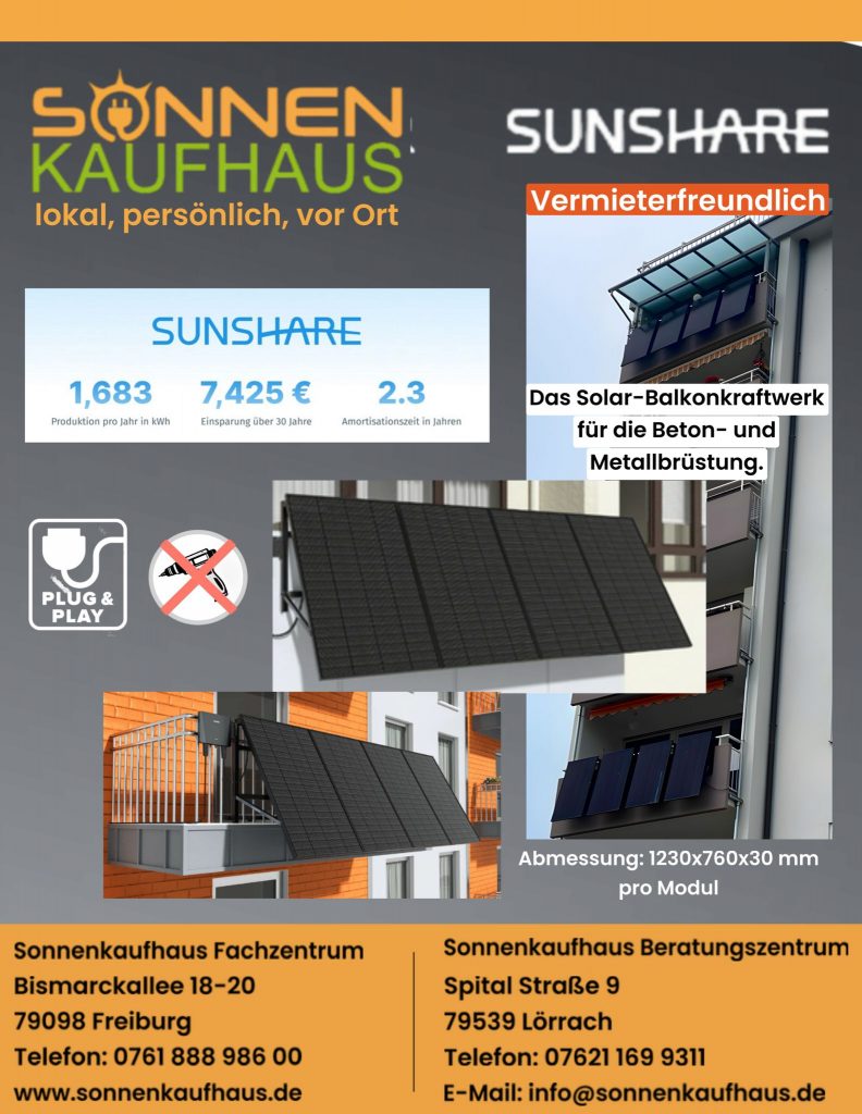 Sunshare Solar Balkonkraftwerk für alle Balkontypen für die Stadt Emmendingen